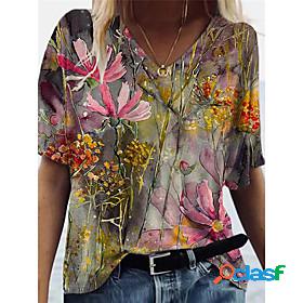 Womens T shirt Floral Theme Floral Plants V Neck Basic Tops