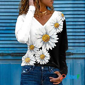 Women's T shirt Floral Theme Painting Color Block Daisy V