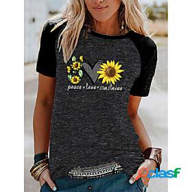 Womens T shirt Floral Theme Painting Couple Heart Sunflower
