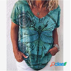 Womens T shirt Floral Theme Painting Floral Graphic Animal V