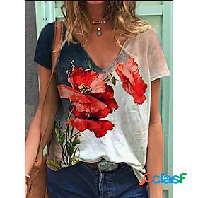 Womens T shirt Floral Theme Painting Floral Plants Graphic V