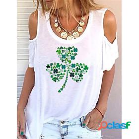 Womens T shirt Floral Theme Painting Leaf Text Round Neck