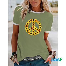 Womens T shirt Floral Theme Painting Sunflower Peace Love