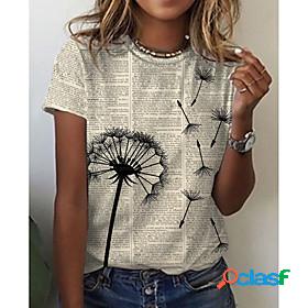 Women's T shirt Floral Theme Painting Text Dandelion Round