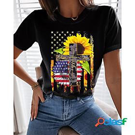 Womens T shirt Floral Theme Painting USA Sunflower Round