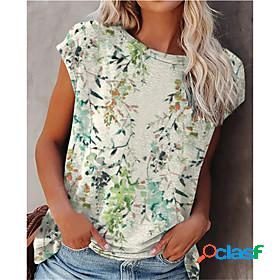 Womens T shirt Floral Theme Plants Flower Round Neck Basic