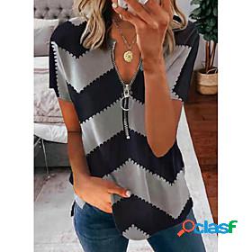 Womens T shirt Geometric Geometric Round Neck Zipper Basic