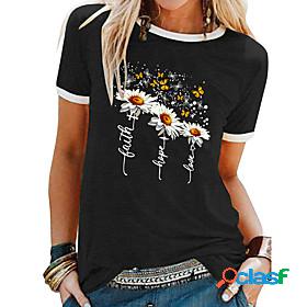 Womens T shirt Graphic Butterfly Daisy Patchwork Print Round