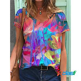 Womens T shirt Graphic Floral Print V Neck Tops Basic Basic