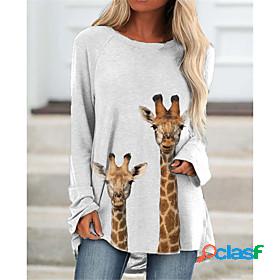 Womens T shirt Graphic Giraffe Animal Round Neck Print Basic