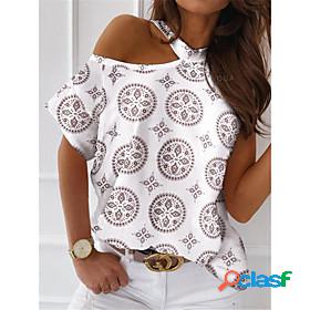 Womens T shirt Graphic Lace Patchwork Print Round Neck Tops