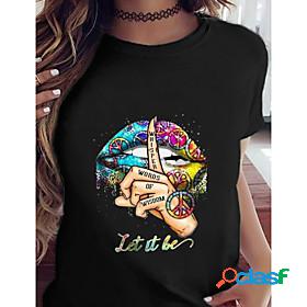 Womens T shirt Graphic Printing Round Neck Tops Regular Fit