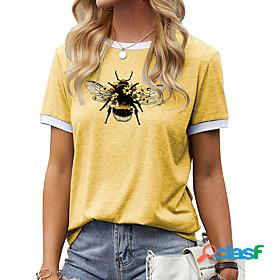 Womens T shirt Graphic Round Neck Patchwork Print Basic Tops