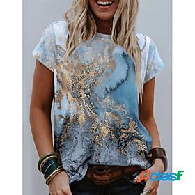 Womens T shirt Graphic Scenery Tie Dye Print Round Neck Tops