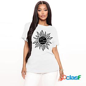 Womens T shirt Graphic Sunflower Letter Round Neck Print