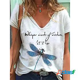 Womens T shirt Graphic Text Print V Neck Tops Basic Basic