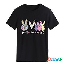 Womens T shirt Happy Easter Painting Heart Rabbit Peace Love