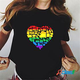 Women's T shirt LGBT Pride Painting Rainbow Heart Round Neck