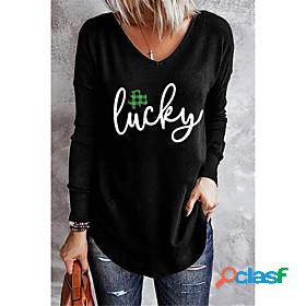 Womens T shirt Lucky Happy St Patricks Day Graphic Letter V