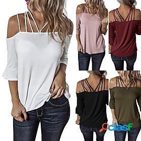 Womens T shirt Off Shoulder Modern Solid Colored T-shirt