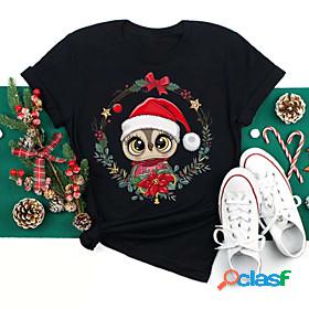 Womens T shirt Painting Christmas Tree Gnome Animal Round