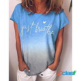 Womens T shirt Painting Color Gradient Heart Text Round Neck