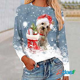 Womens T shirt Painting Dog Graphic Snowflake Round Neck