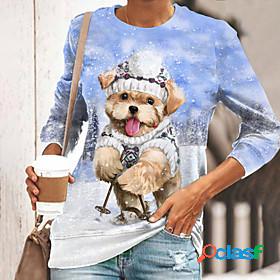 Women's T shirt Painting Dog Snowflake Round Neck Print