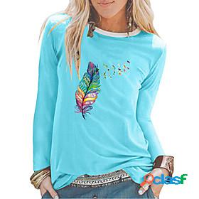Womens T shirt Painting Feather Animal Round Neck Print
