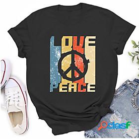 Womens T shirt Painting Graphic Peace Love Round Neck Print