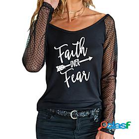 Women's T shirt Painting Graphic Text Round Neck Mesh