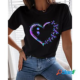 Women's T shirt Painting Heart Animal Round Neck Print Basic