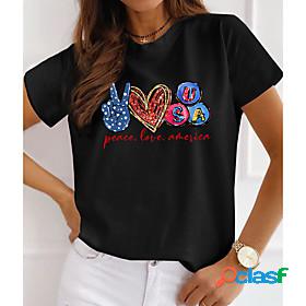 Womens T shirt Painting Heart Peace Love Round Neck Print
