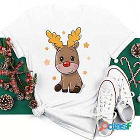 Womens T shirt Painting Reindeer Animal Round Neck Print