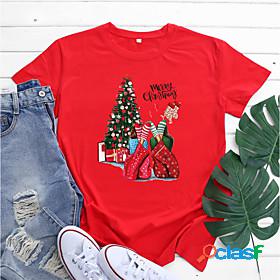 Womens T shirt Painting Reindeer Santa Claus Christmas Tree