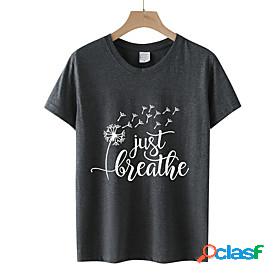 Womens T shirt Painting Text Dandelion Round Neck Print