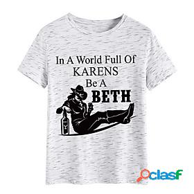 Womens T shirt Painting Text Portrait Round Neck Print Basic