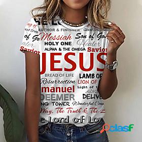 Womens T shirt Painting Text Round Neck Print Basic Tops
