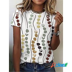 Womens T shirt Polka Dot Round Neck Patchwork Print Basic