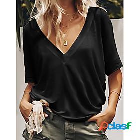 Womens T shirt Shirt Plain Solid Colored V Neck Basic Casual