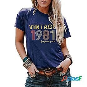 Womens T shirt Text Crew Neck Round Neck Print Vintage 1980s