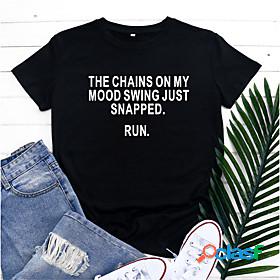 Womens T shirt Text Letter Round Neck Print Basic Tops 100%