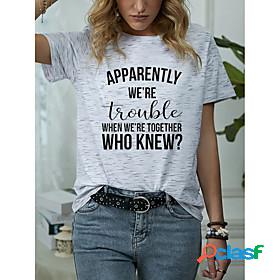 Womens T shirt Text Round Neck Basic Tops Gray