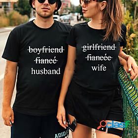 Women's T shirt Valentine's Day Couple Text Round Neck Print