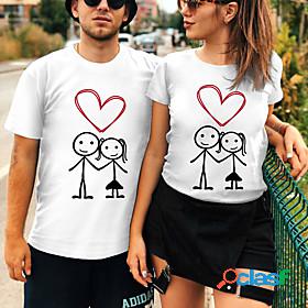 Women's T shirt Valentine's Day Painting Couple Heart Round