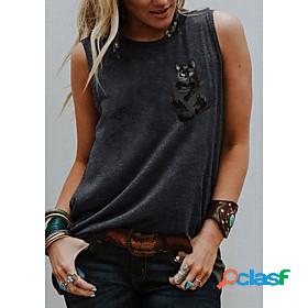 Womens Tank Top 3D Cat Cat Graphic Animal Round Neck Print