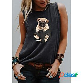 Womens Tank Top Dog Graphic Animal Round Neck Print Basic