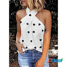 Womens Tank Top Graphic Heart Halter Neck Print Basic