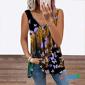 Womens Tank Top Vest Floral Theme Butterfly Butterfly Leaves