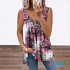 Womens Tank Top Vest Floral Theme Floral V Neck Flowing